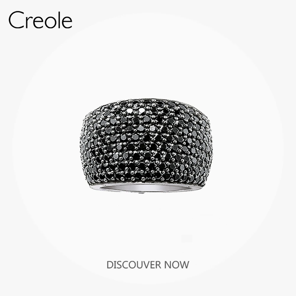 

Cocktail Rings Black CZ Pave Wide 925 Sterling Silver Gift For Women & Men Europe style Rebel 2018 Ring Fashion Jewelry