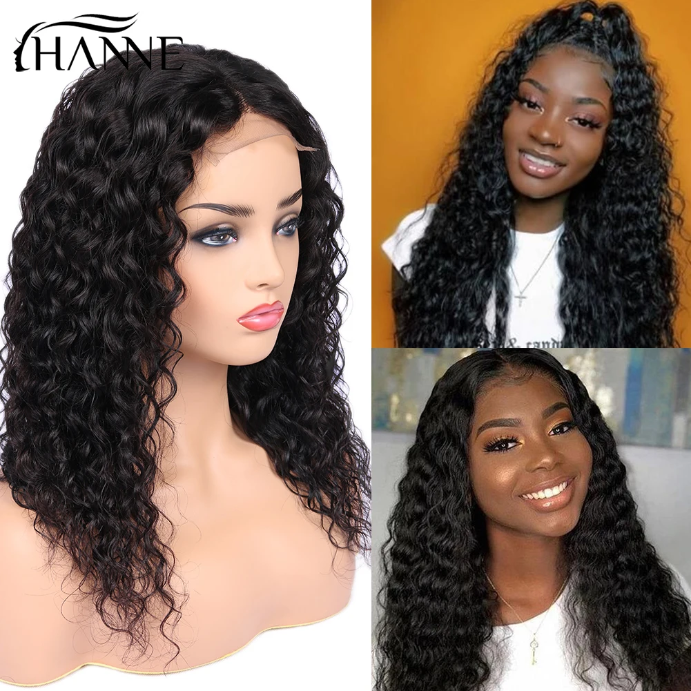 Волосы hanne 4*4 закрытие шнурка L/M/R 3 части парики бразильские Remy парики бесклеевой воды волна шнурка человеческих волос парик для черных женщин
