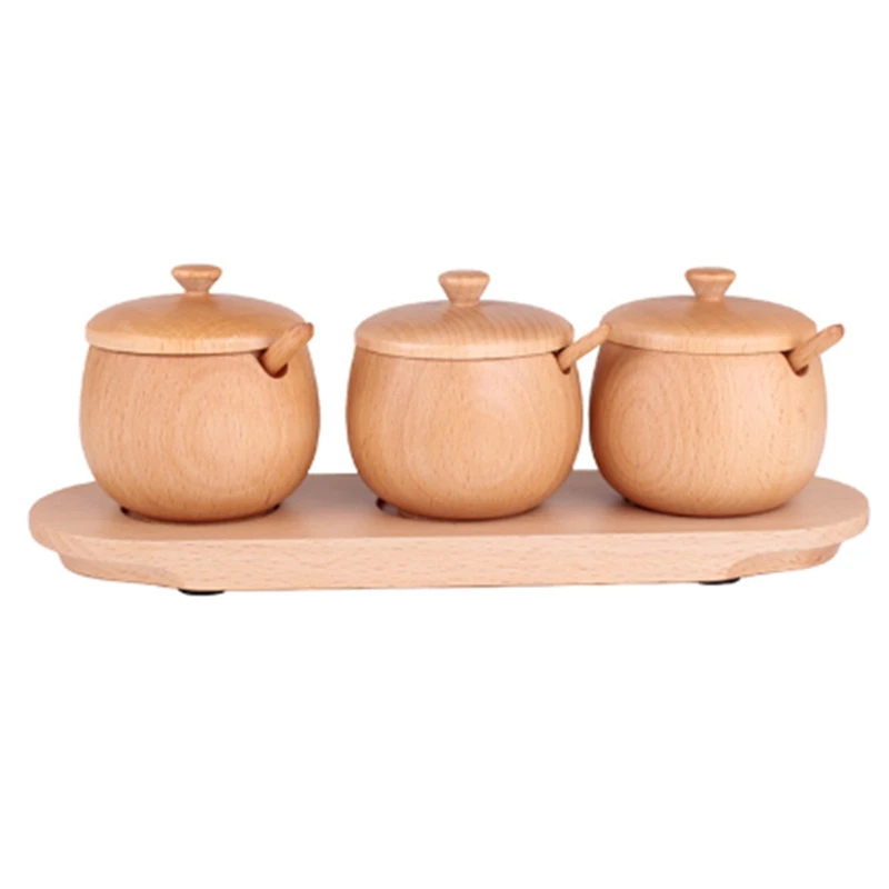 3 шт. деревянная банка для приправ солевые банки горшки специй миски с ложкой и