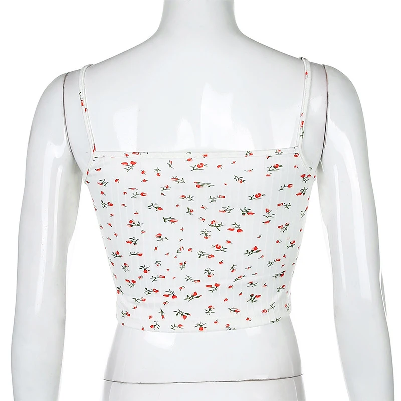 

Goth Dark Floral Print Gothic EGirl Cute Camis Indie Aesthetic Lace Trim Women Crop Tops Silm Backless 90s Streetwear Sleeveless