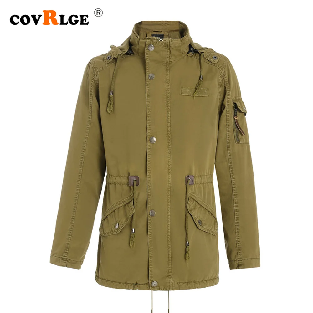 Covrlge Spring Autumn New Stand-collar Men's Mid-length Coat Washable Tooling Jacket Windbreaker Men Trend Fashion Coat MWF019