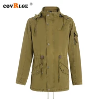 covrlge spring autumn new stand collar mens mid length coat washable tooling jacket windbreaker men trend fashion coat mwf019