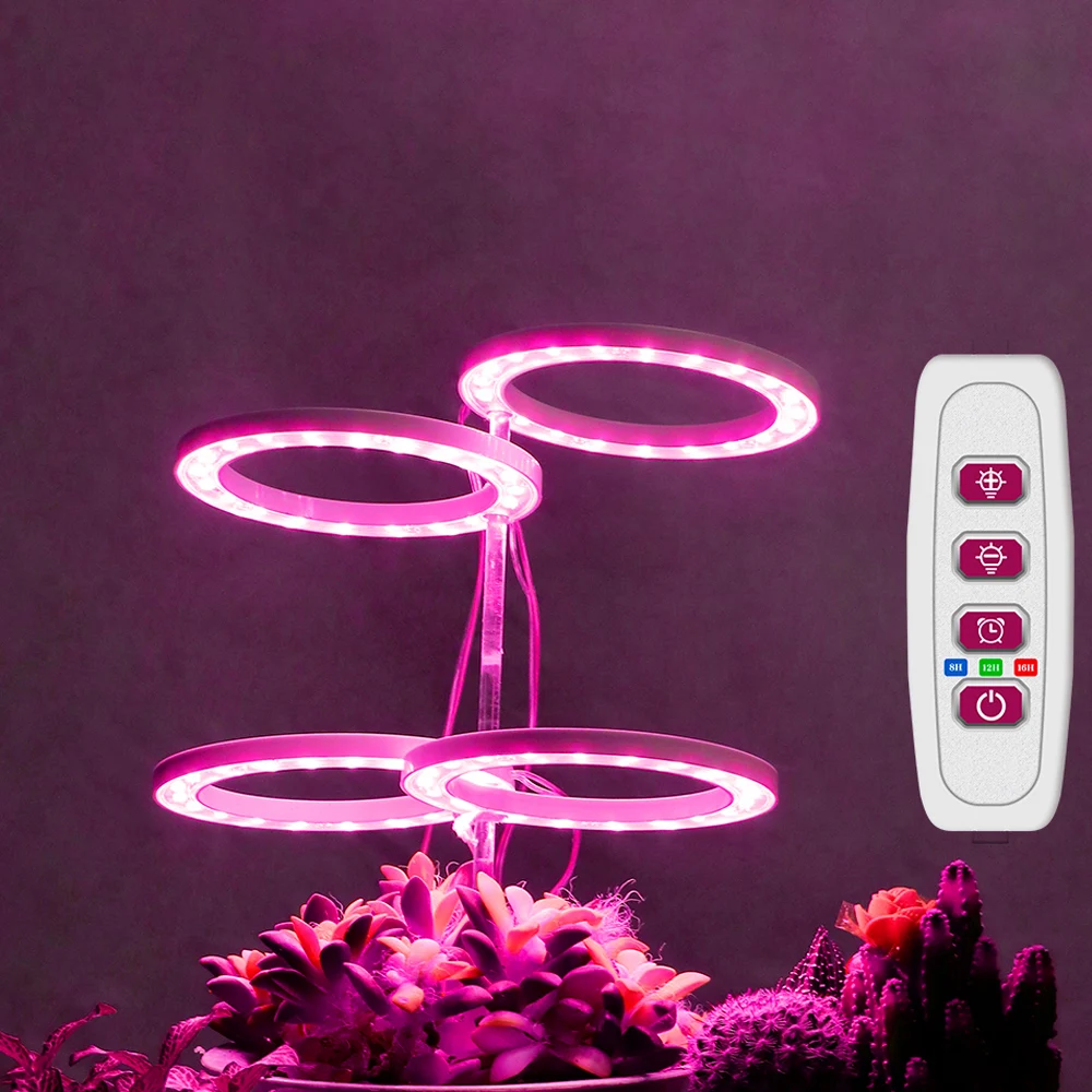 5V LED Grow Light 8/12/16H Timer USB Phyto Lamp Three Angel Ring Full Spectrum Phyto Lamp for Indoor Plants Flowers Growth Light