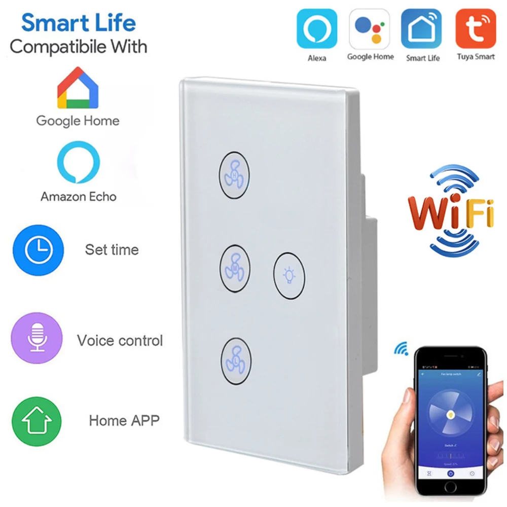 Vrey US  WiFi Fan Smart  Switch Speed Group Control Speed Regulation Home Wall Ceiling Fan Switch Work Alexa Google Home images - 6