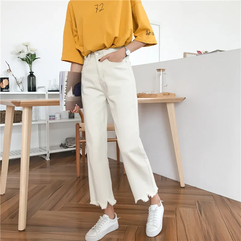 

Jeans Women Summer Retro Student High Waist Trousers Pocket Womens Jean Trendy Korean Style All-match Casual Daily Ankle-length