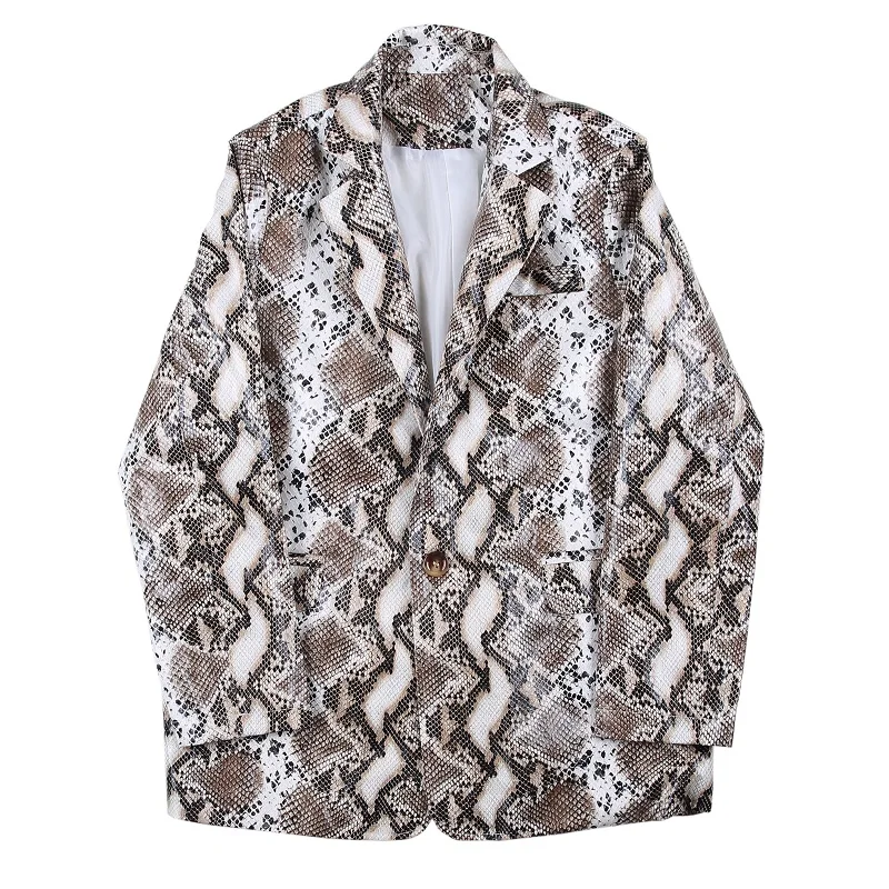 Мужской винтажный кожаный блейзер со змеиным принтом на осень/зиму|Пиджаки| |