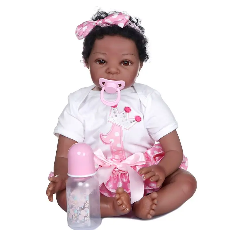 

55cm Realistic Doll Soft Body Vinyl Toddler Babies Lifelike African Princess Toy F3ME