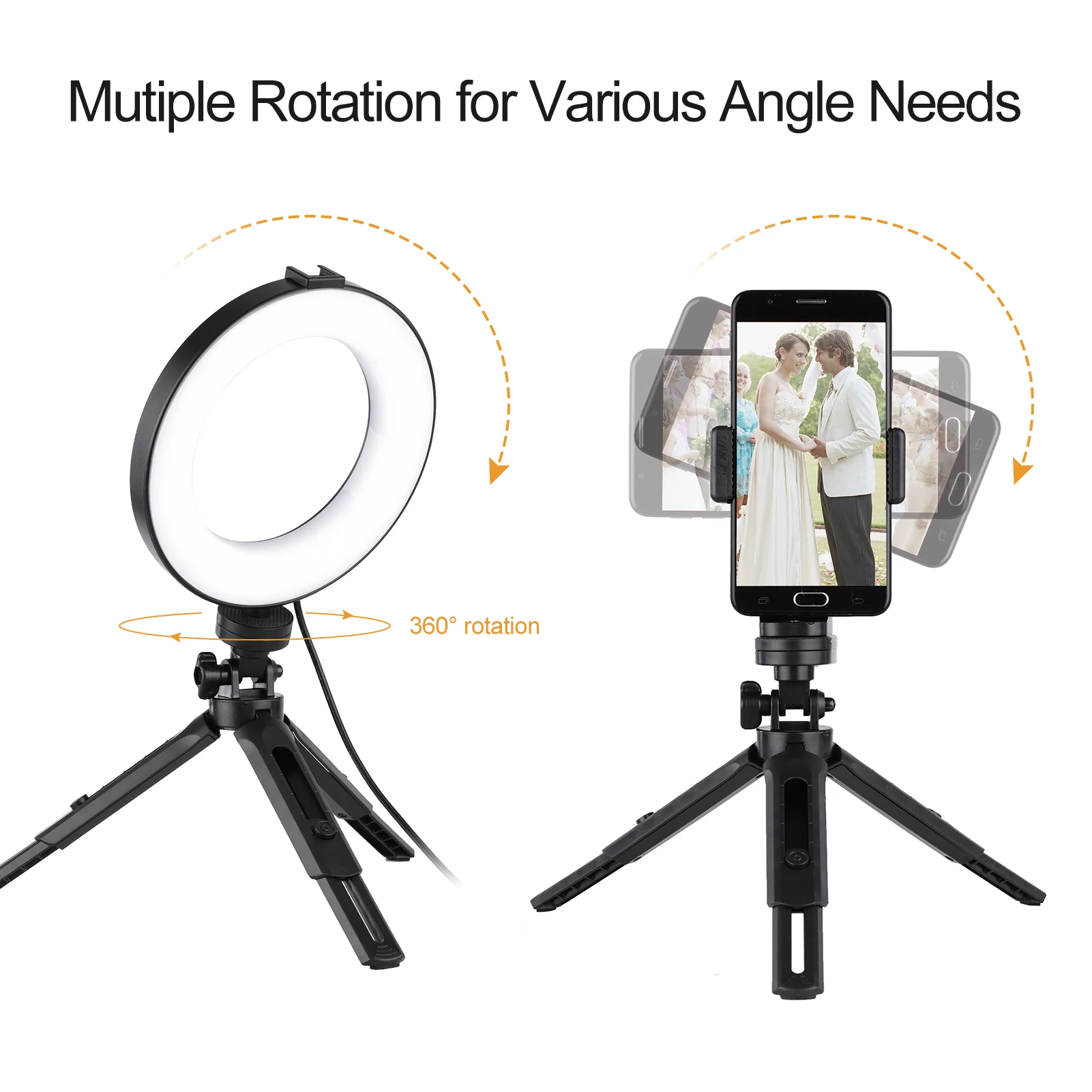 

6 Inches Fill Ring Light Kit with Tripod Stands & Phone Holder & Remote Shutter Adjustbale Brightness for Smartphone Photography