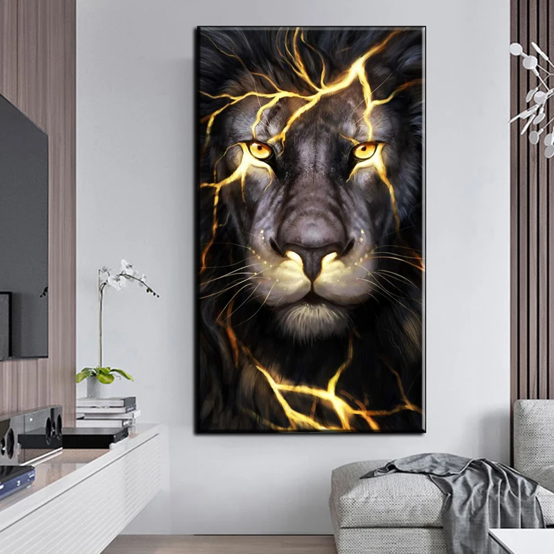 Животное Искусство молния картина Львы на холсте стены художественные плакаты и