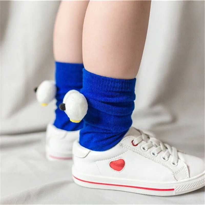 Baby Cotton Long Socks Toddler Colorful Cute Cartoon 3D Big Eyes Sock Kids Solid Color Socks Spring Autumn Fashion Kids Gift