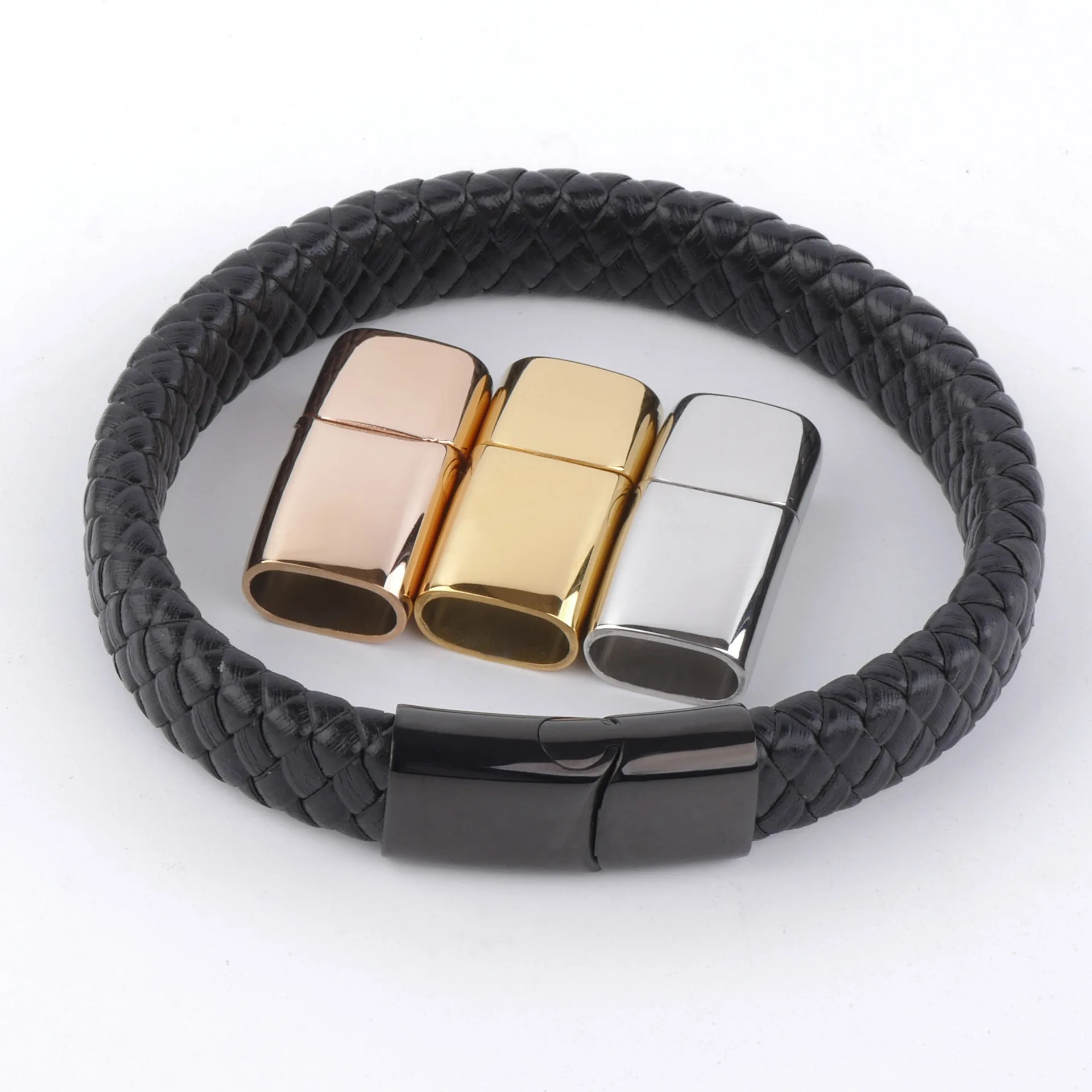 

Stainless steel flat long magnet buckle DIY leather rope bracelet make connector side opening buckle 12*6 mm,8*4mm,10*5mm