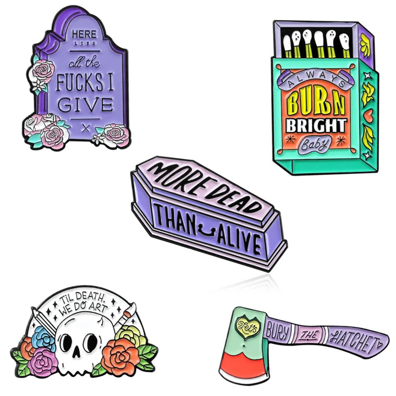 Let's Hide Enamel Pin Badge Custom Stay in Coffin Brooches Lapel Pin Jean Shirt Bag Satchel Dark Halloween Skeleton Jewelry Gift