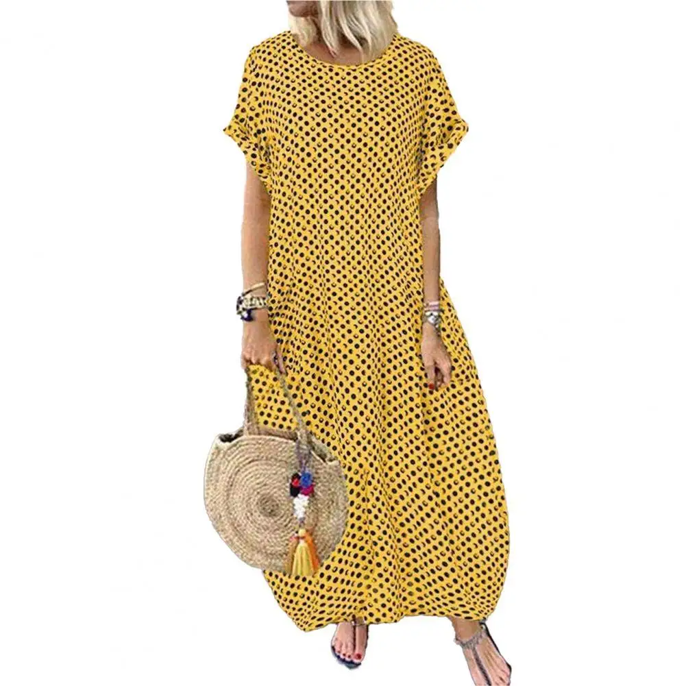 

Women Maxi Dress Summer Dot Print Butterfly Sleeve Casual Dresses Plus Size Beach Style Loose waist Elegant Women's Dress