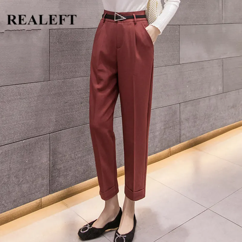 REALEFT Women's Elegant OL Style High Waist Women Harem Pant Sashes Work Business Trousers Casual Female Pants Mujer 2019 New | Женская