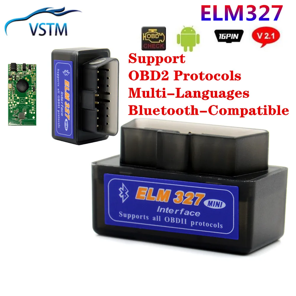 Автомобильный мини сканер кодов совместимый с Bluetooth ELM327 V2.1 черный OBD2/OBDII ELM 327|obdii elm