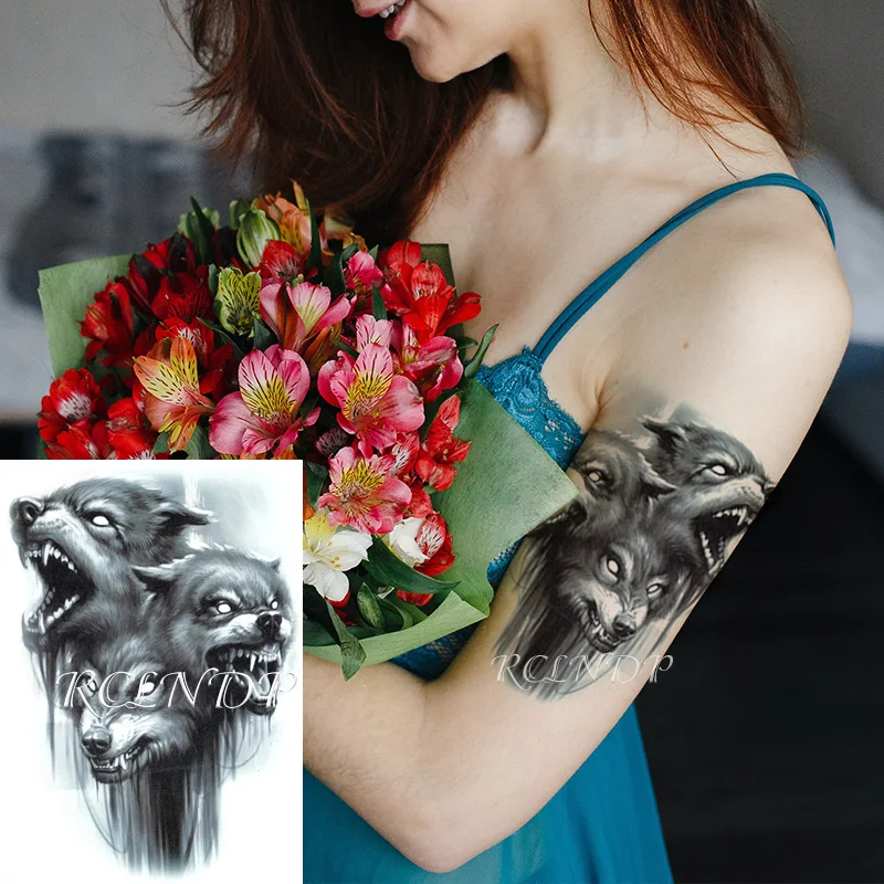 Водостойкая Временная тату-наклейка три ревущих волка голова животного крутая