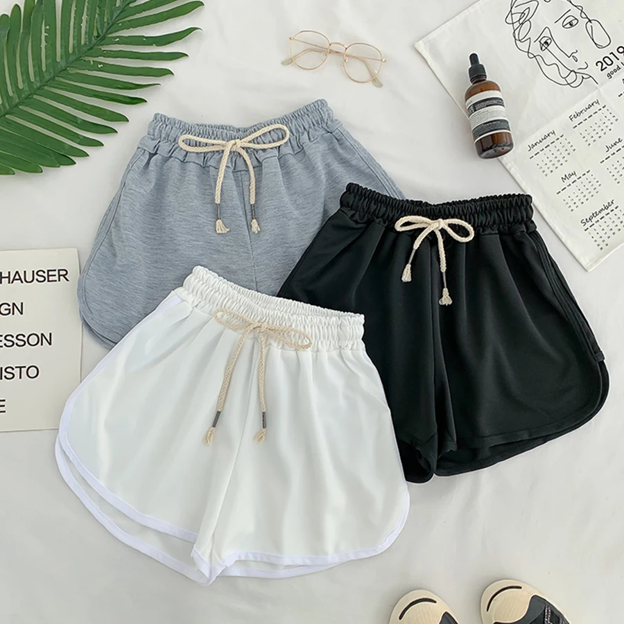 

Lace Up Casual Summer Shorts Women Simple Elastic Slim Straight Shorts Ladies Fashion Beach High Waist Black White Shorts Female