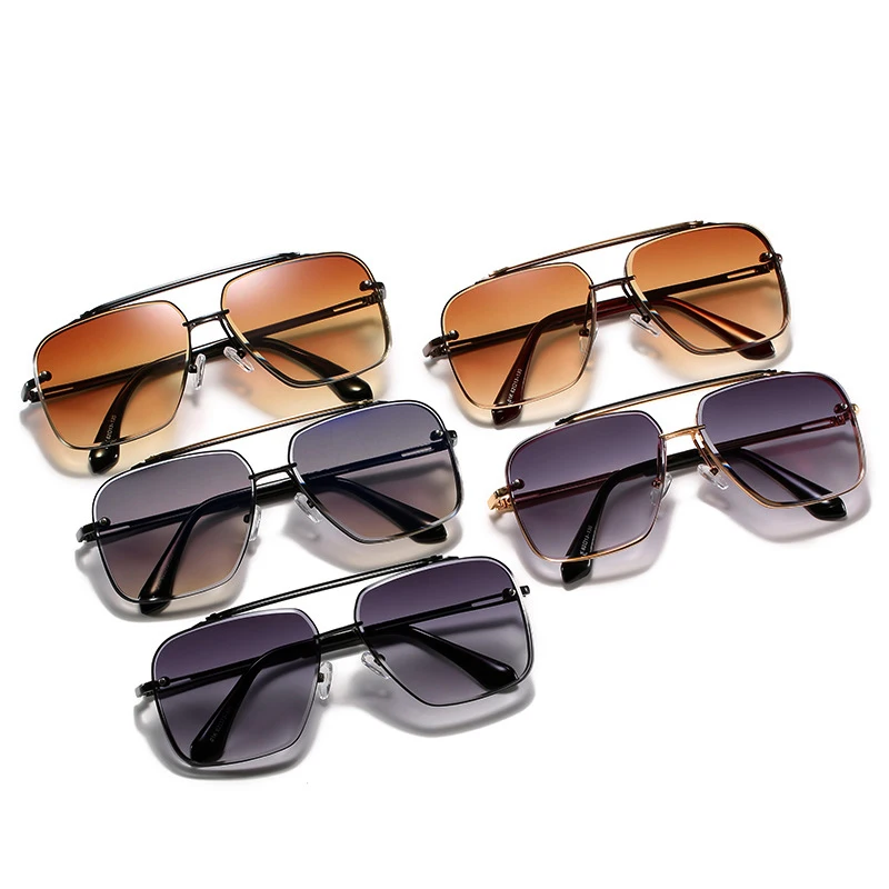 

2021 Fashion Top Quality Classic Oversized Square Style Gradient Sunglasses Men Rivet Brand Design Sun Glasses Oculos De Sol