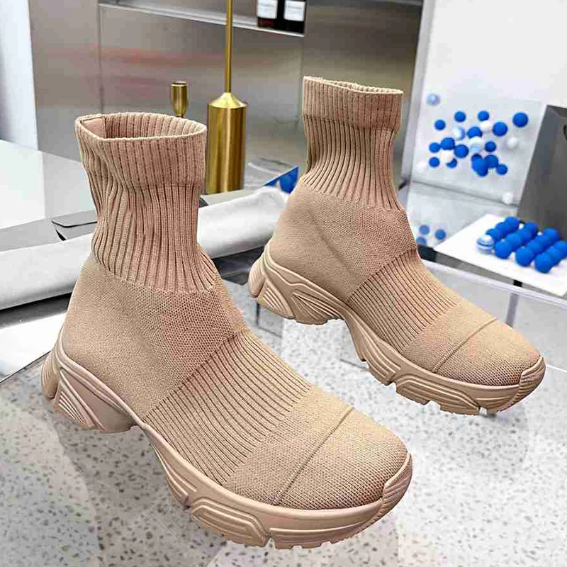 

Ботинки-носки женские из трикотажной ткани, роскошные дышащие эластичные, на толстой подошве, модная обувь розового цвета для пар, весна