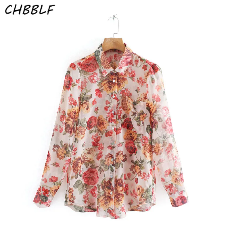 

CHBBLF women stylish print blouse long sleeve turn down collar vintage female office wear casual basic tops blusas XDN9639