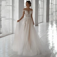 tulle long sleeve sashes bridal dress 2021 off the shoulder sweep wedding dress appliques beaded princess gown plus size