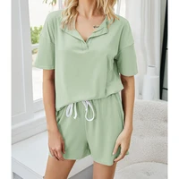 solid color two piece casual womens short sets loose v neck short sleeved top shorts female suits female casual 2021 outfit