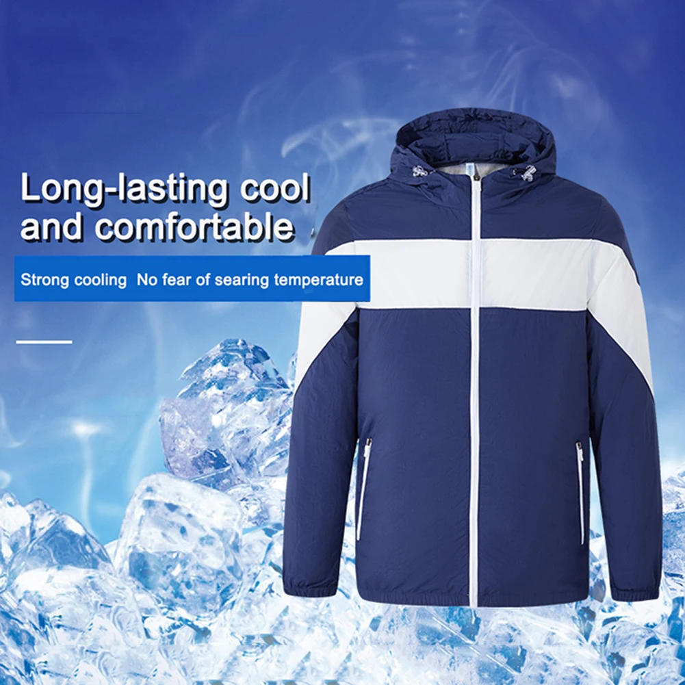 

Cool Coat with Hood 2 USB Powered Fans for Outdoor Sun Protection Cooling Jacket Summer Air Conditioning