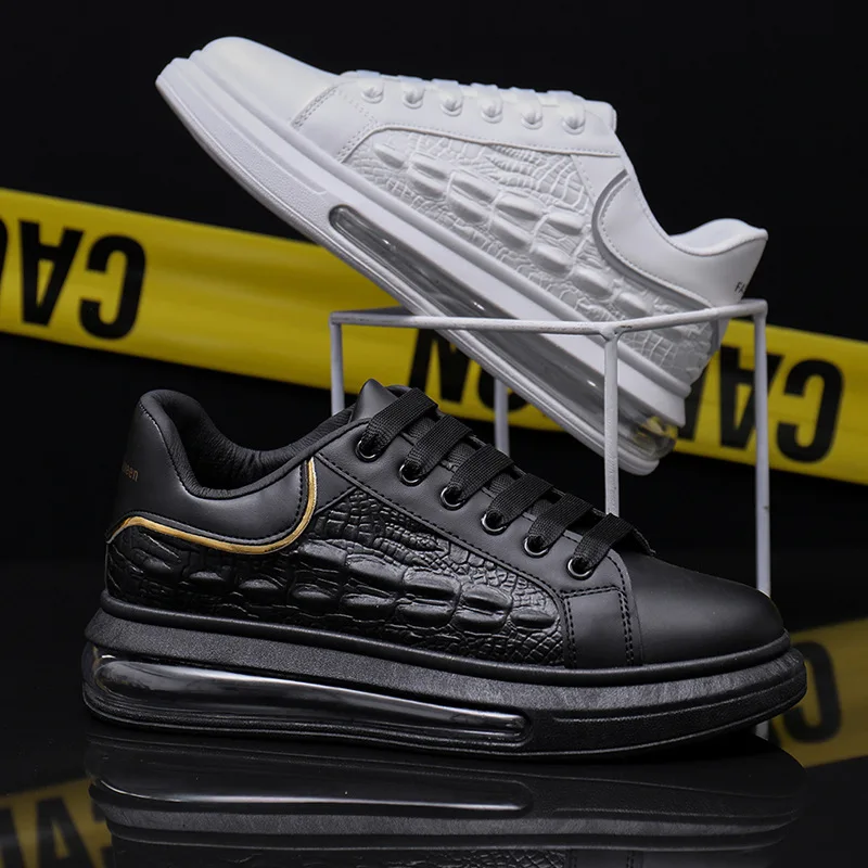 

Little White Shoes Men Crocodile Leather Business Men Casual Shoes Men Low-top Cushioned Platform Shoes Men's Shoes Men