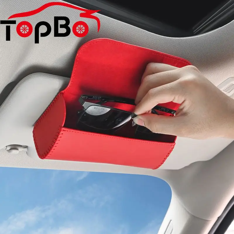 

Car Visor Sunglasses Box Hanger Magnetic Fastener Sunglasses Holder PU Leather Storage Eyeglasses Case Clip Holder Car Interior