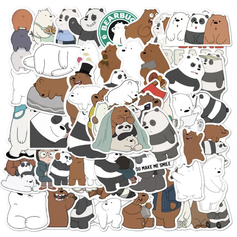 

10/30/50pcs Cartoon Cute Image Bare Bear Children's Glasses Cups Sticker Scooter Bike Mobile Laptop Traveling Diy Kids Girl