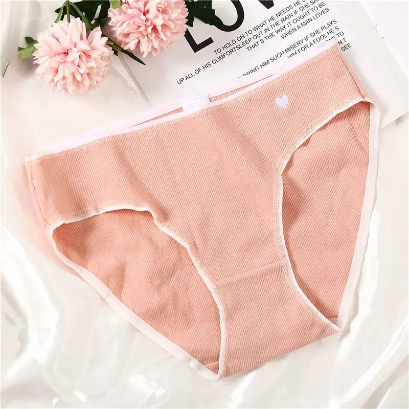 Pink Хлопковые трусы с сердечками для женщин, 1 шт., одноцветное нижнее белье, дышащие трусики, модное нижнее белье, сексуальные женские трусы, Новое поступление, S-XL - Цвет: Pink