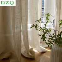 dzq solid linen tulle curtain for bedroom tulle window curtains for living room kitchen japan decoration sheer voile blind drape