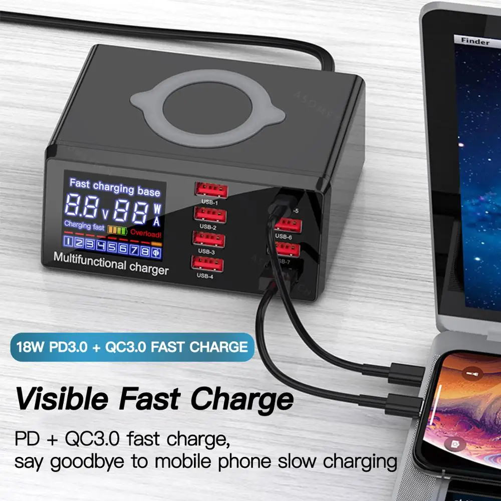 Зарядное устройство с 8 USB портами 100 Вт адаптер для быстрой зарядки 3 0 хаб