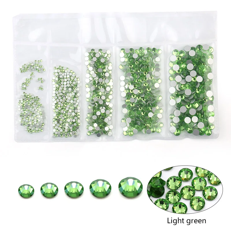 light green Новинка разные размеры: SS4 SS6 SS12 SS16 SS20 красочные 1440 шт. 3D не исправленный для искусства ногтя Flatback Стразы для украшения для одежды - Цвет: light green
