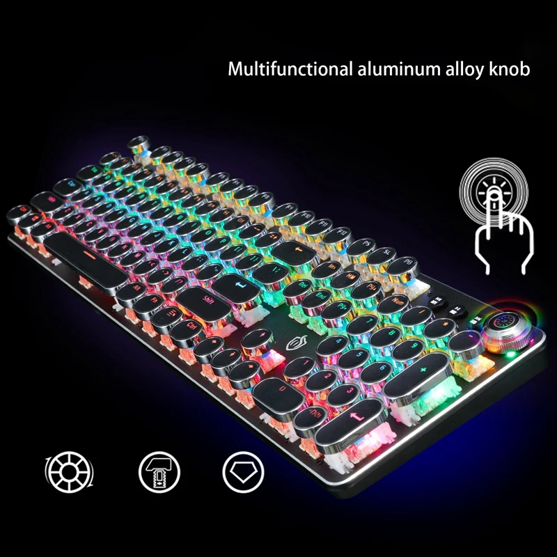 Gaming Mechanical Keyboard Metal Panel LED Backlit USB Wired Typewriter-Style Round Keycaps for Laptop Desktop PC | Компьютеры и офис