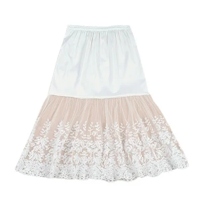 

2021 ladies lace suspender skirt casual knee-length natural waist A-line floral petticoat white and black
