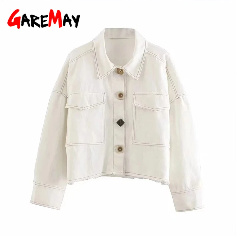 Базовая белая джинсовая куртка женская бойфренд Свободная Повседневная с