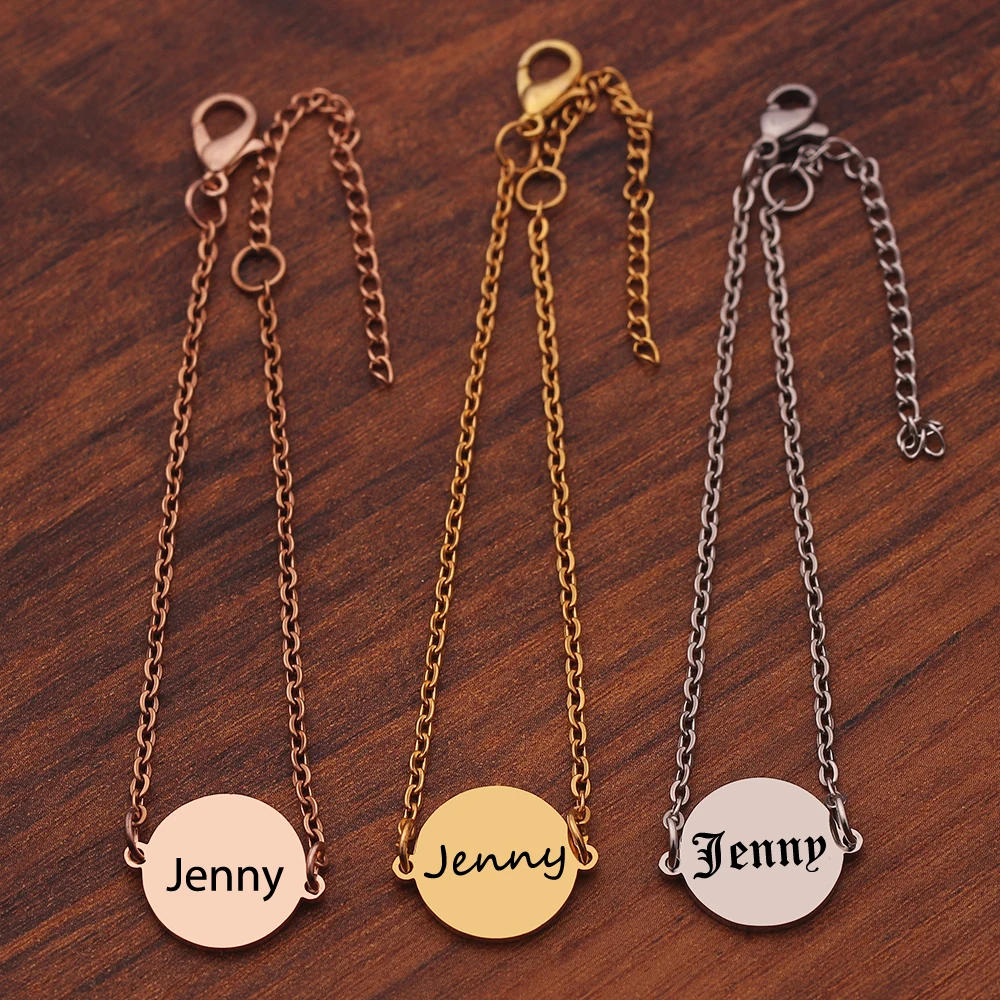 

Charming Gold Color Disc Bracelet Circle Bangle Engrave Name On Round Customized Bracelets Personalized Jewelry Women Men