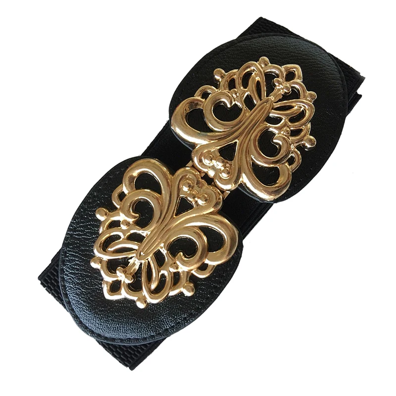 Женское эластичное платье в стиле ретро с металлическим цветком и узким поясом