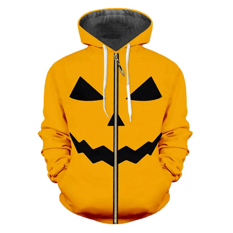 Толстовка с капюшоном для мужчин и женщин свитшот на молнии страшное лицо тыквы