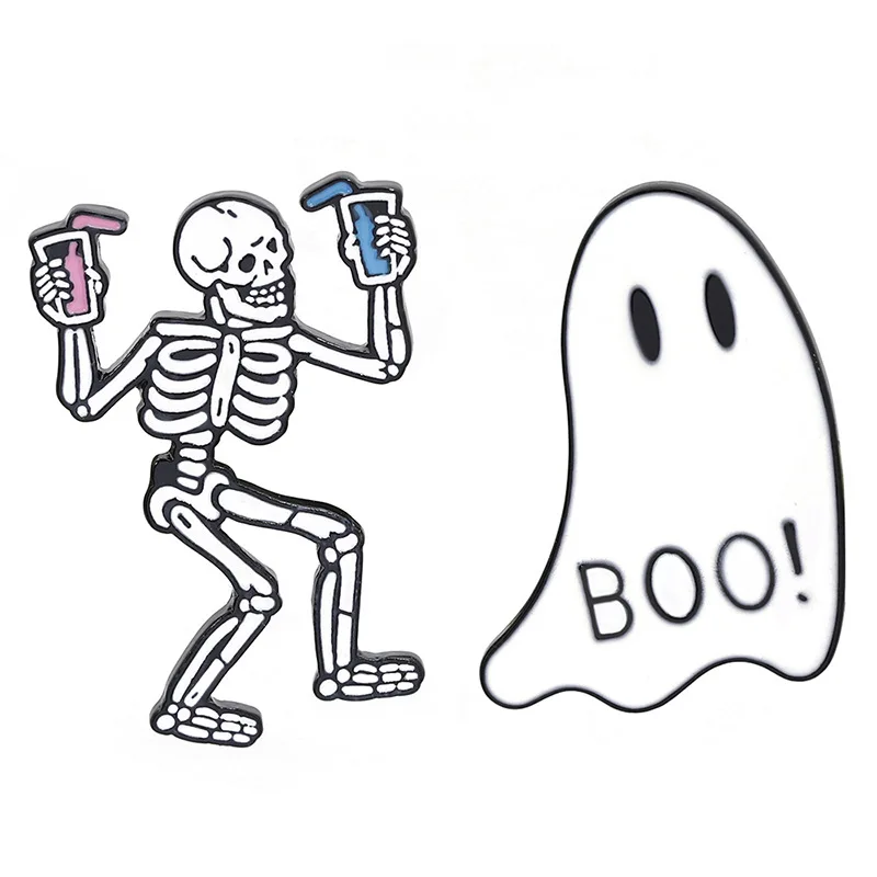 Эмалированные булавки в стиле ретро с изображением Счастливого Хэллоуина черепа