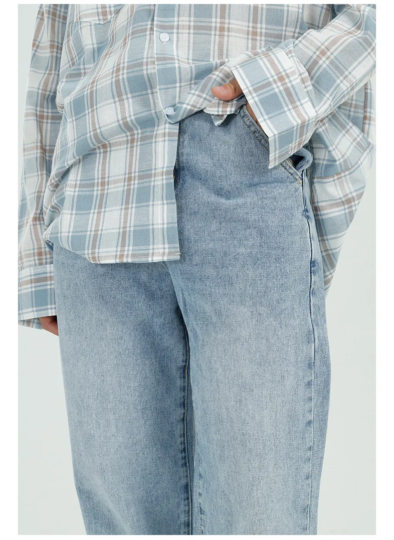 

Male Korea Streetwear Vintage Fashion Denim Pant Men Loose Casual Straight Wash Water Blue Jeans Trousers