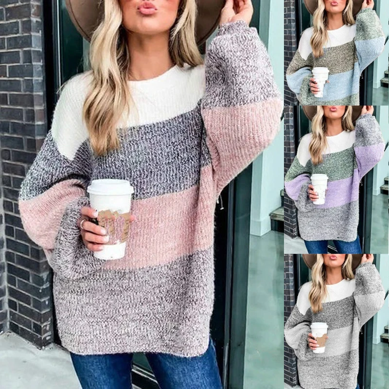 

Pink Women's Sweater Knitted Argyle Blouse Korean Style Patchwork Female Clothes for Autumn Casual Long Sleeve Oversize Pullover