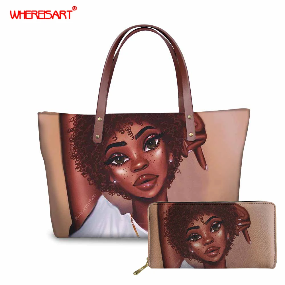 WHEREISART черная африканская сумка для девочек Женская Большая Сумка-тоут женская на