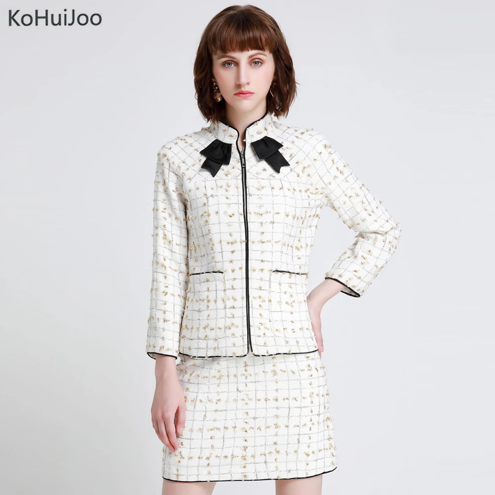 KoHuiJoo женский костюм из двух предметов Женская клетчатая твидовая куртка на