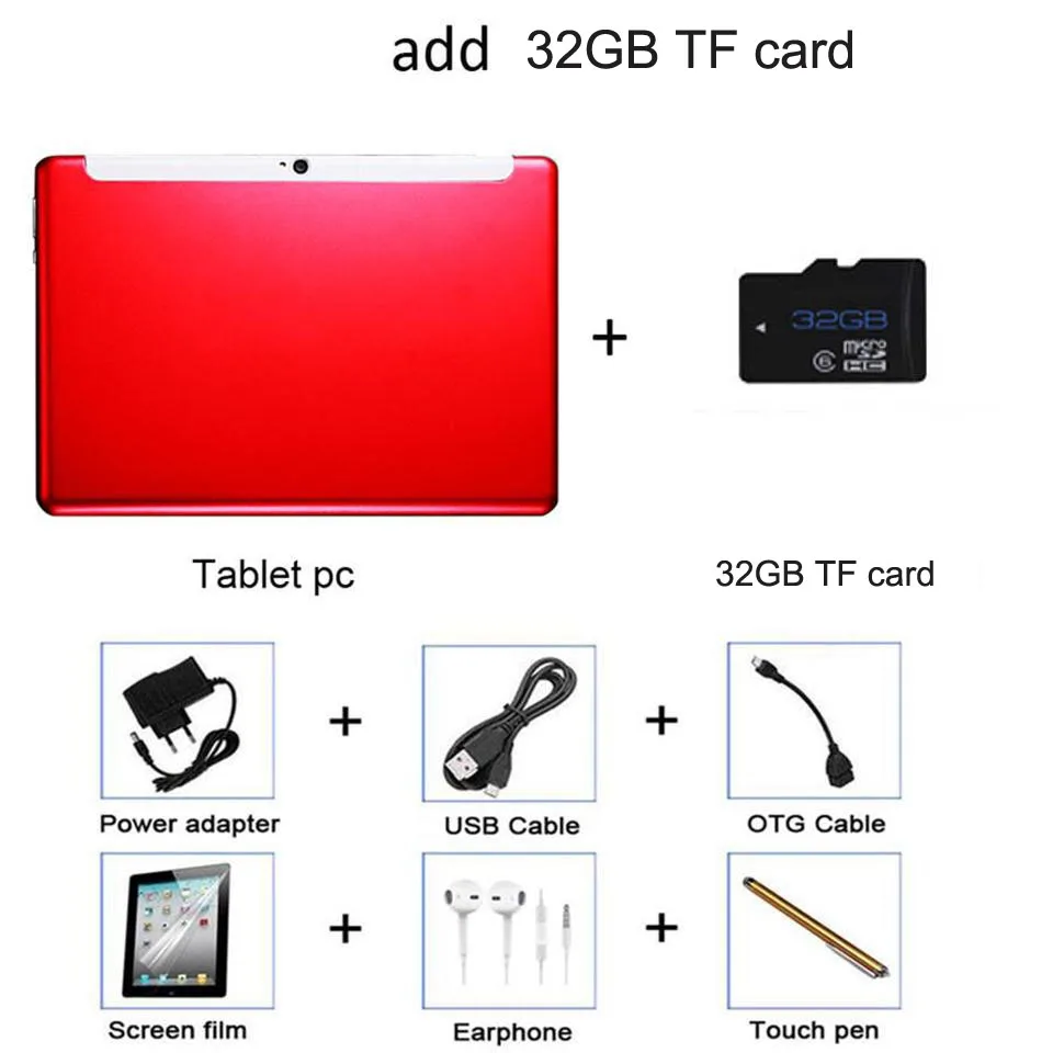 add 32G TF Card Настоящий Дека ядро 10 дюймов планшет 10,1 дизайн 4G Телефонный звонок Android 7,0 10 ядер планшет дети 4G+ 64G планшетный ПК 7 8 9 10 - Комплект: add 32G TF Card