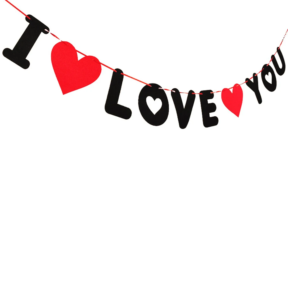 1 Набор романтических баннеров с надписью I Love You и сердечками нетканые сделай сам