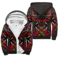 fashion oni mask samurai tattoo pattern 3d printed winter thicker zip hoodie unisex casual hooded coat tracksuit fleece jacket w