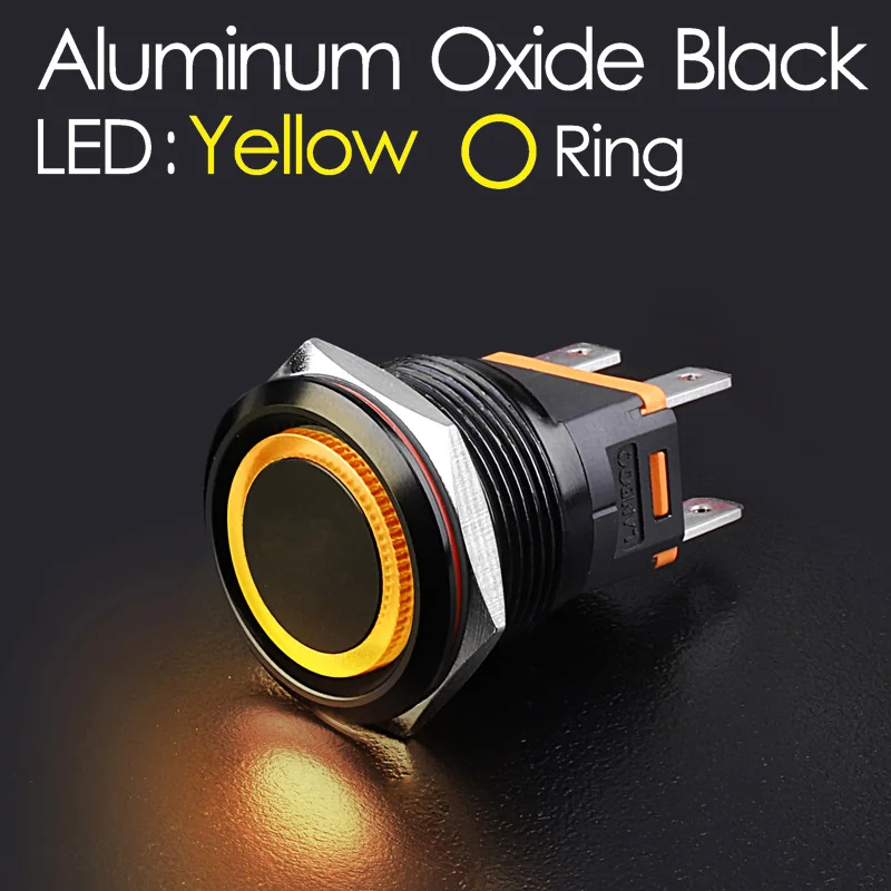 Black Yellow Ring LANBOO сверхмощный 12 в 24 в 110 В 220 В 15а высокий ток водонепроницаемый IP67 мощный Выключатель без фиксации кнопочный переключатель - Цвет: Black Yellow Ring