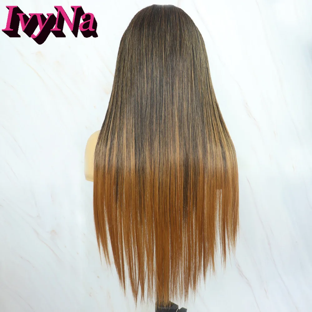 

IvyNa #4 Mixed Brown Highlight Synthetic Machine Made Wigs for Black Women Futura Heat Resistant Hair 4 Inch Middle Part Wigs
